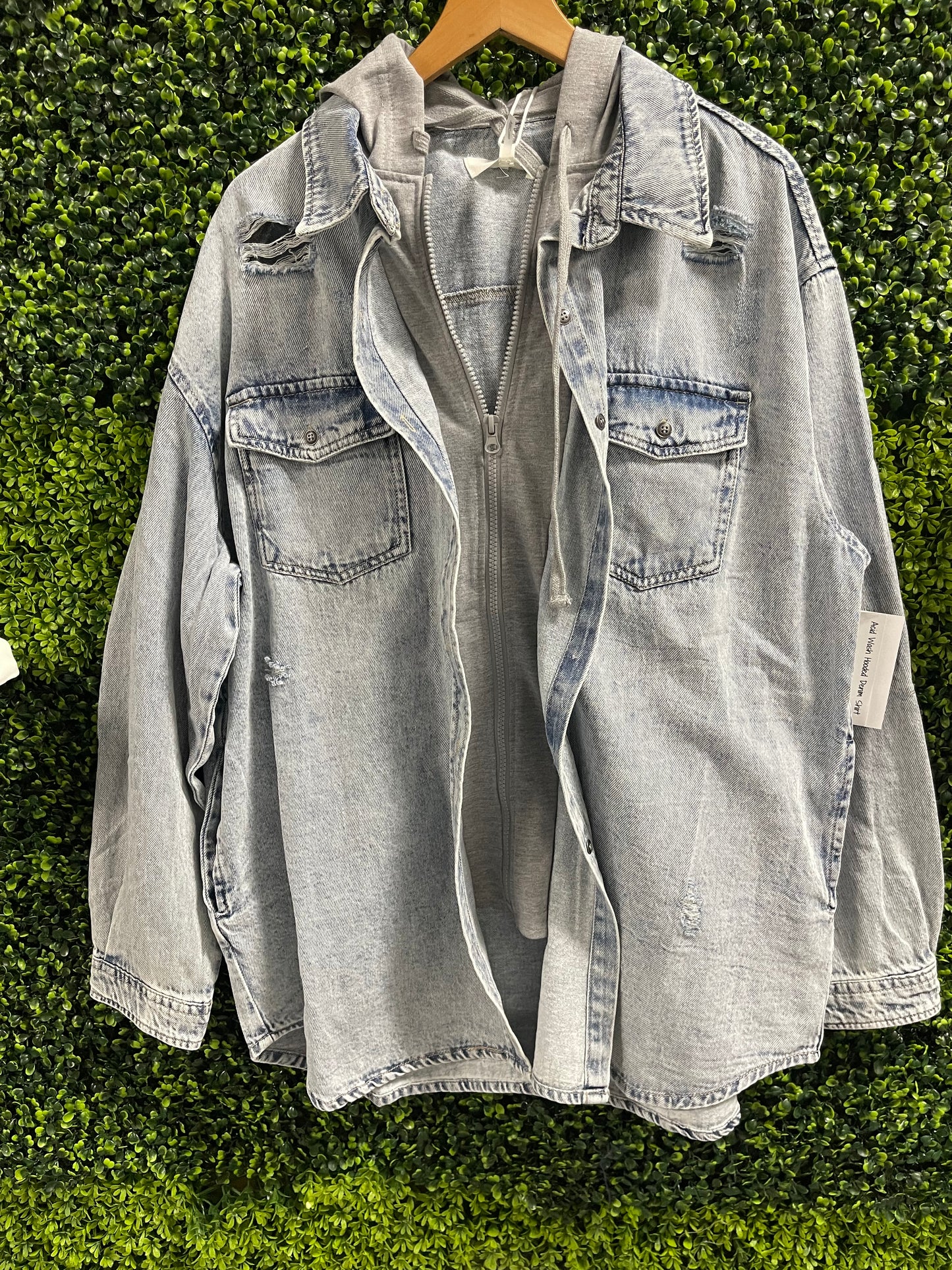 Acid Wash Hooded Denim Shirt