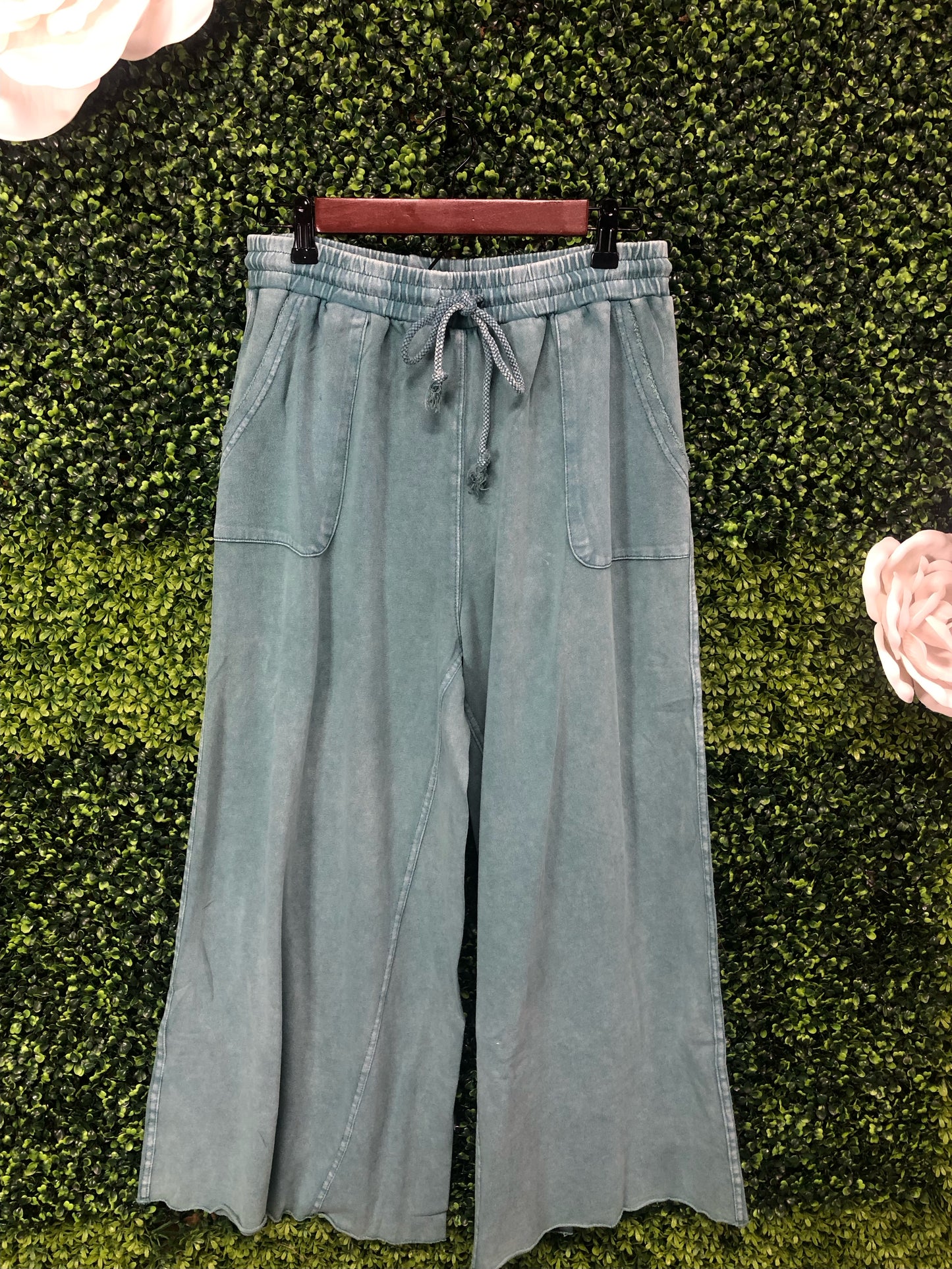 Washed Terry Knit Wide Leg Pants