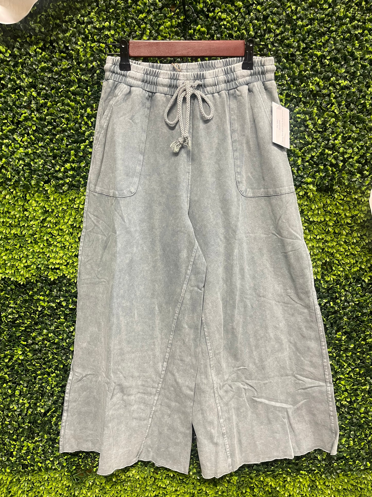 Washed Terry Knit Wide Leg Pants