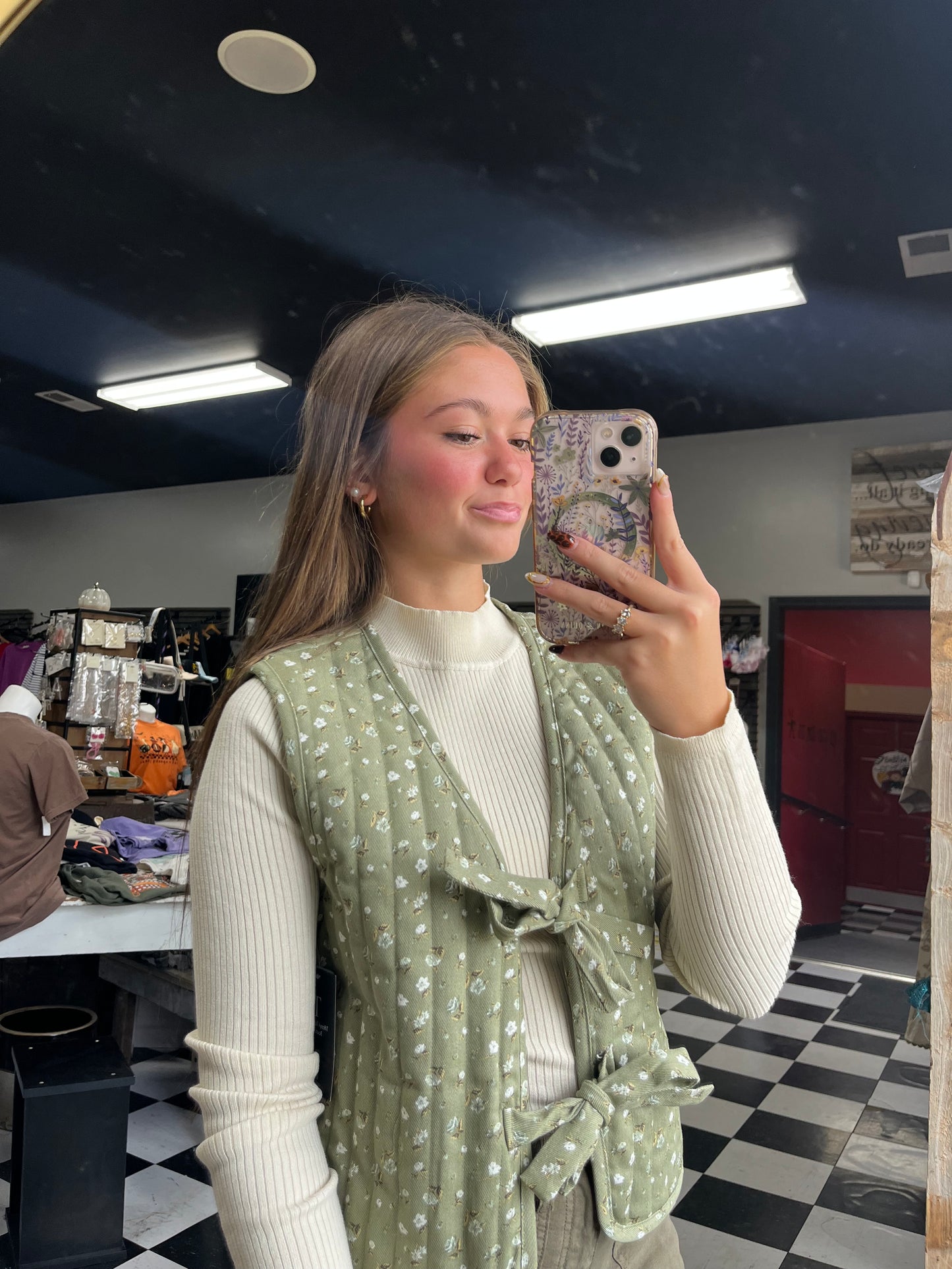 Floral Print Quilted Vest