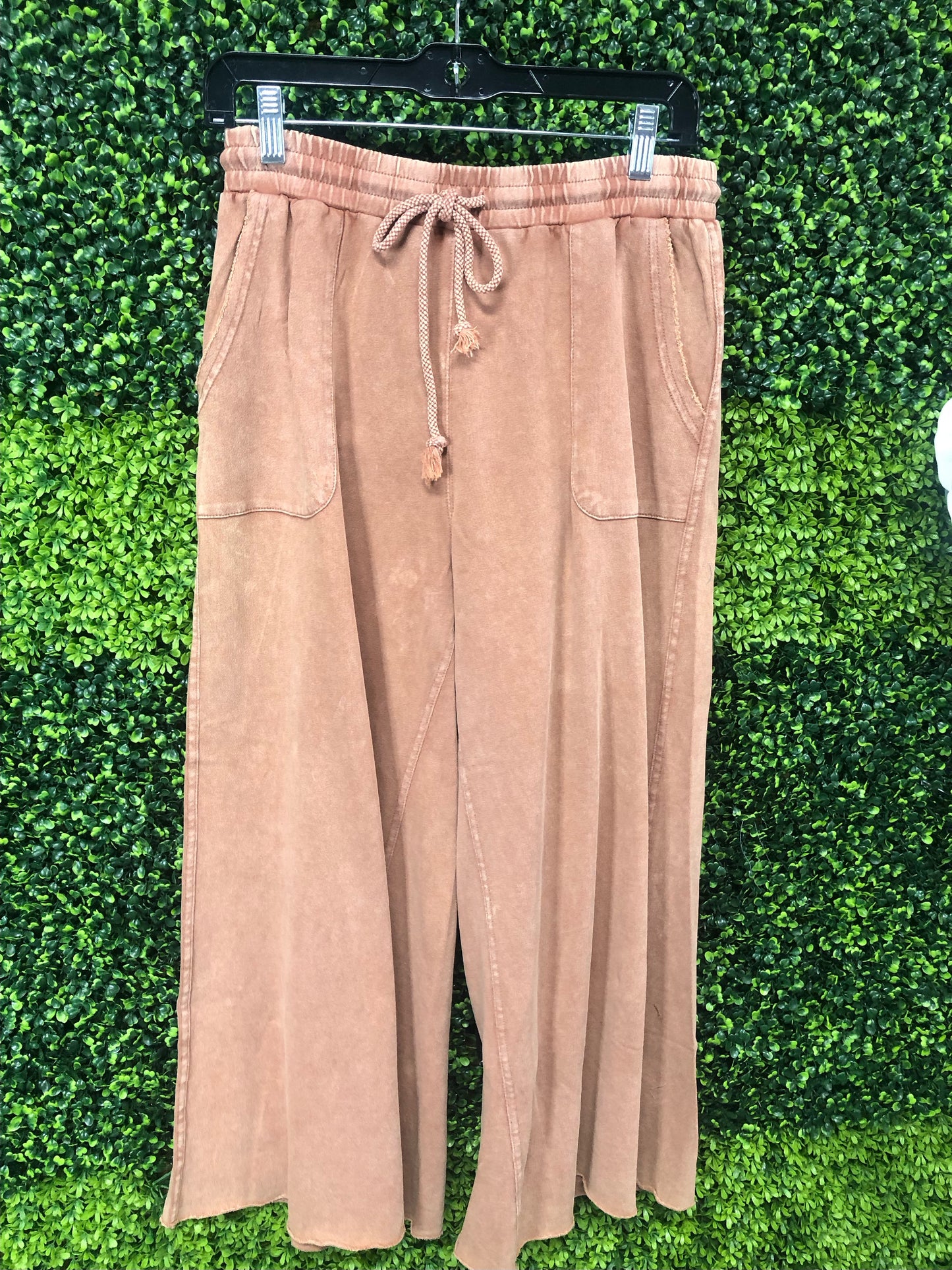 Washed Terry Knit Wide Leg Pants