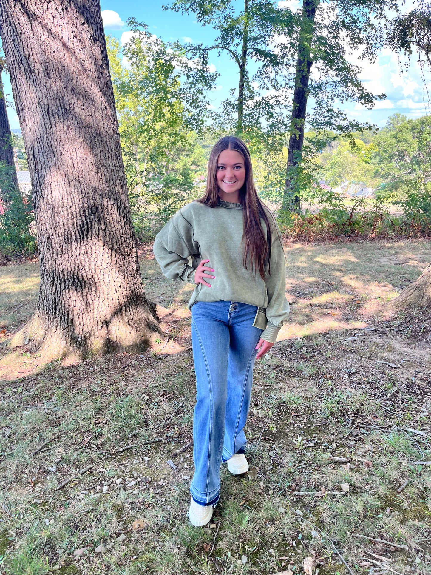 Acid Wash Exposed Seam Sweatshirt