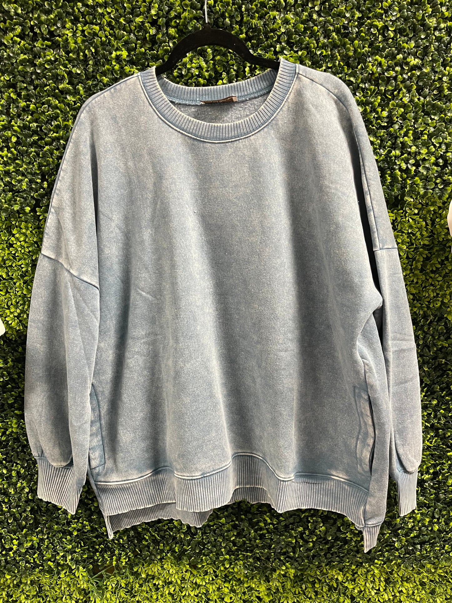 Plus Acid Wash Fleece Hi-Low Hem Pullover