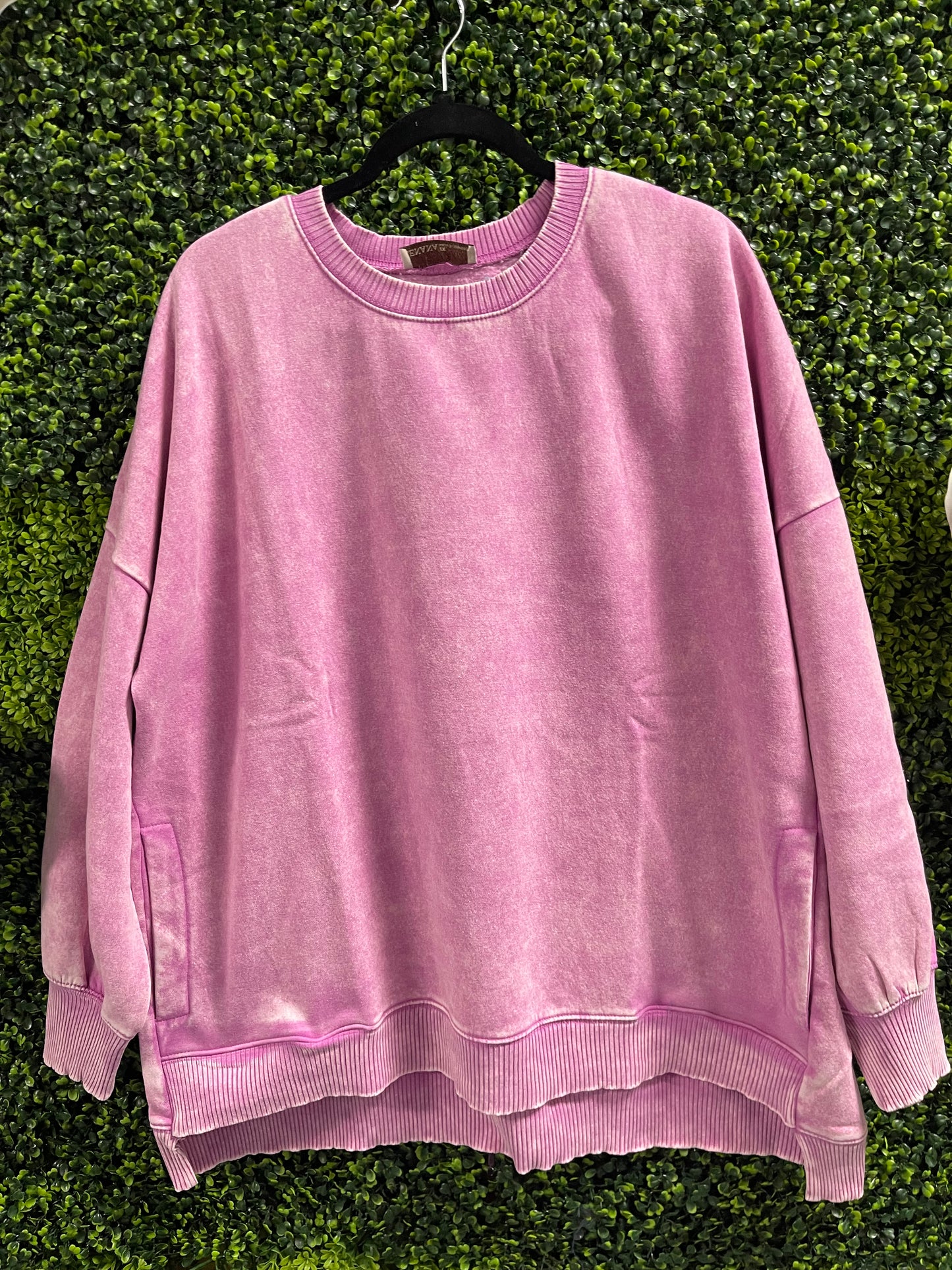 Plus Acid Wash Fleece Hi-Low Hem Pullover