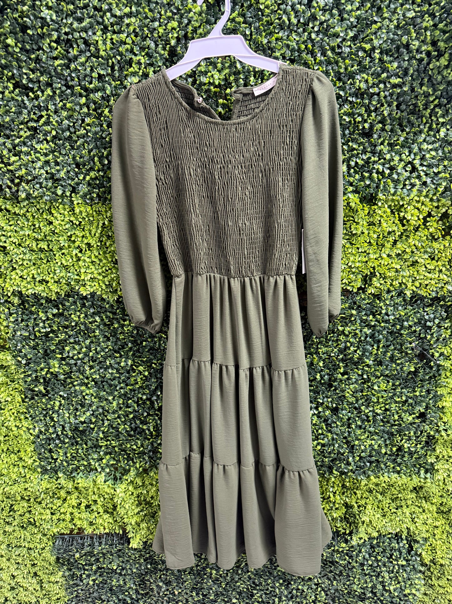 Olive Dreams Smocked Midi Dress
