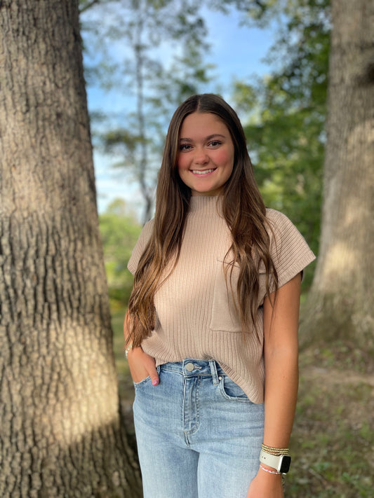 Funnel Neck Sweater-Light Taupe