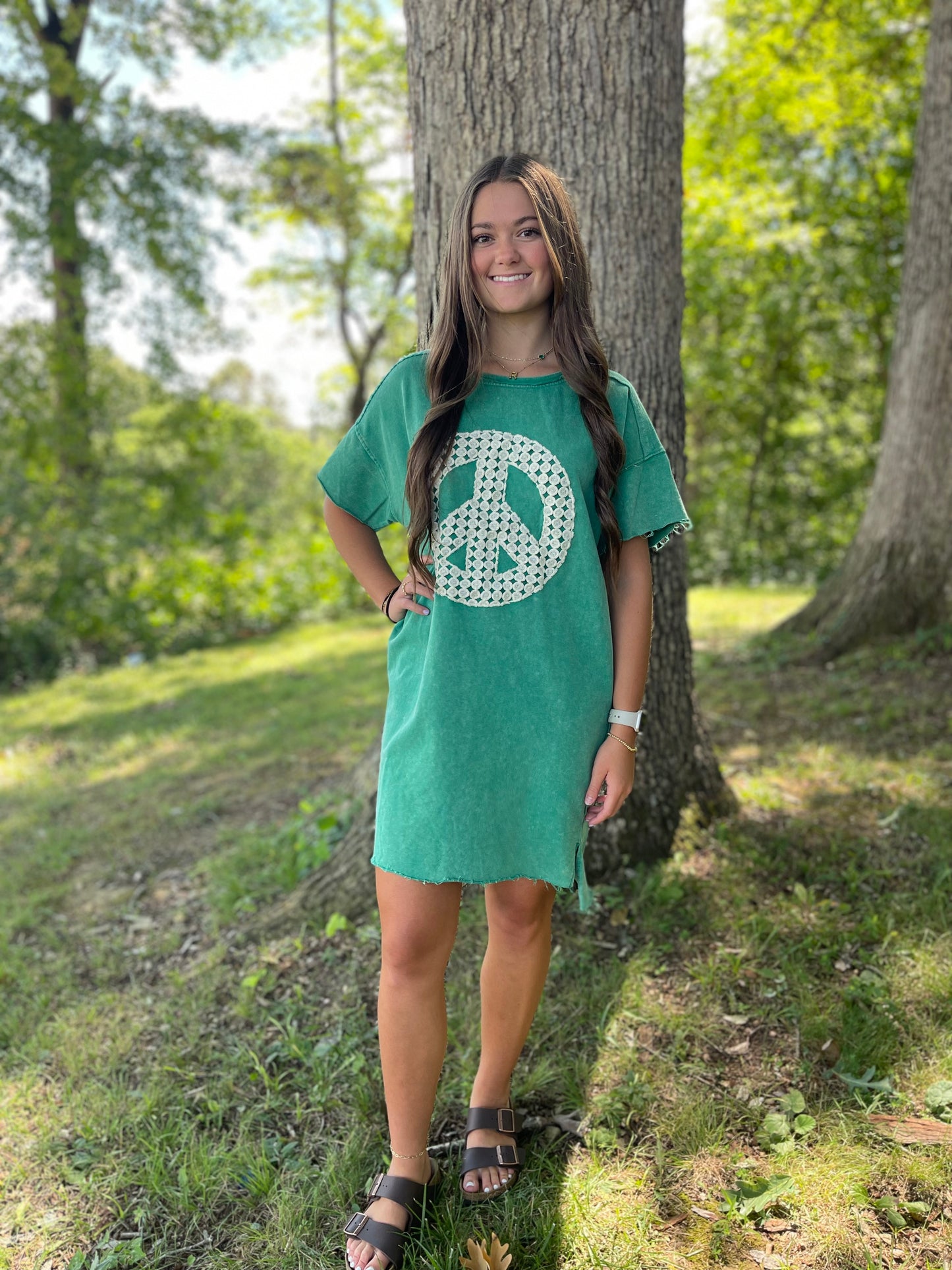 Peace Sign Lace Applique Dress