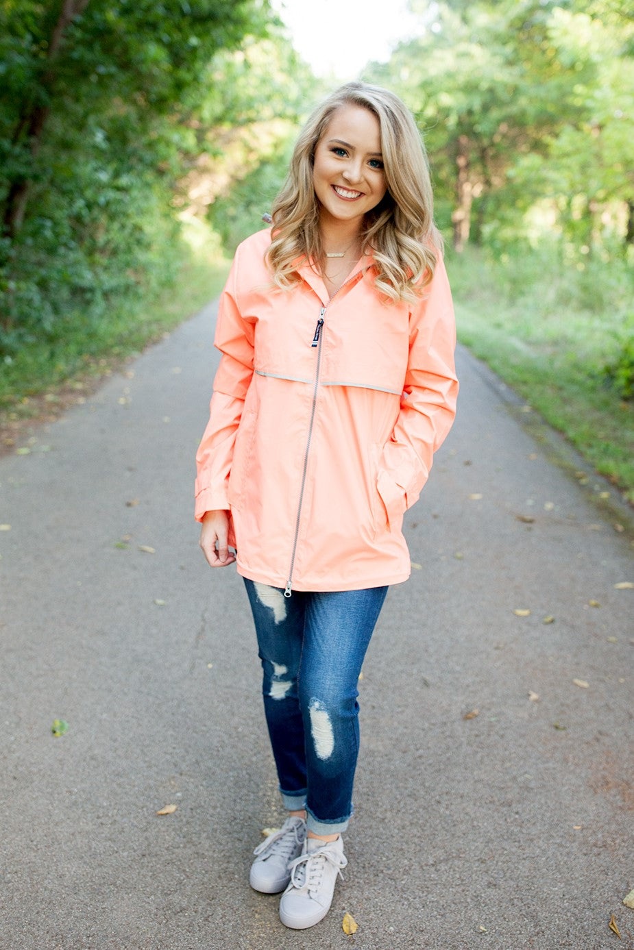 Monogrammed New Englander Rain Jacket Bright Coral