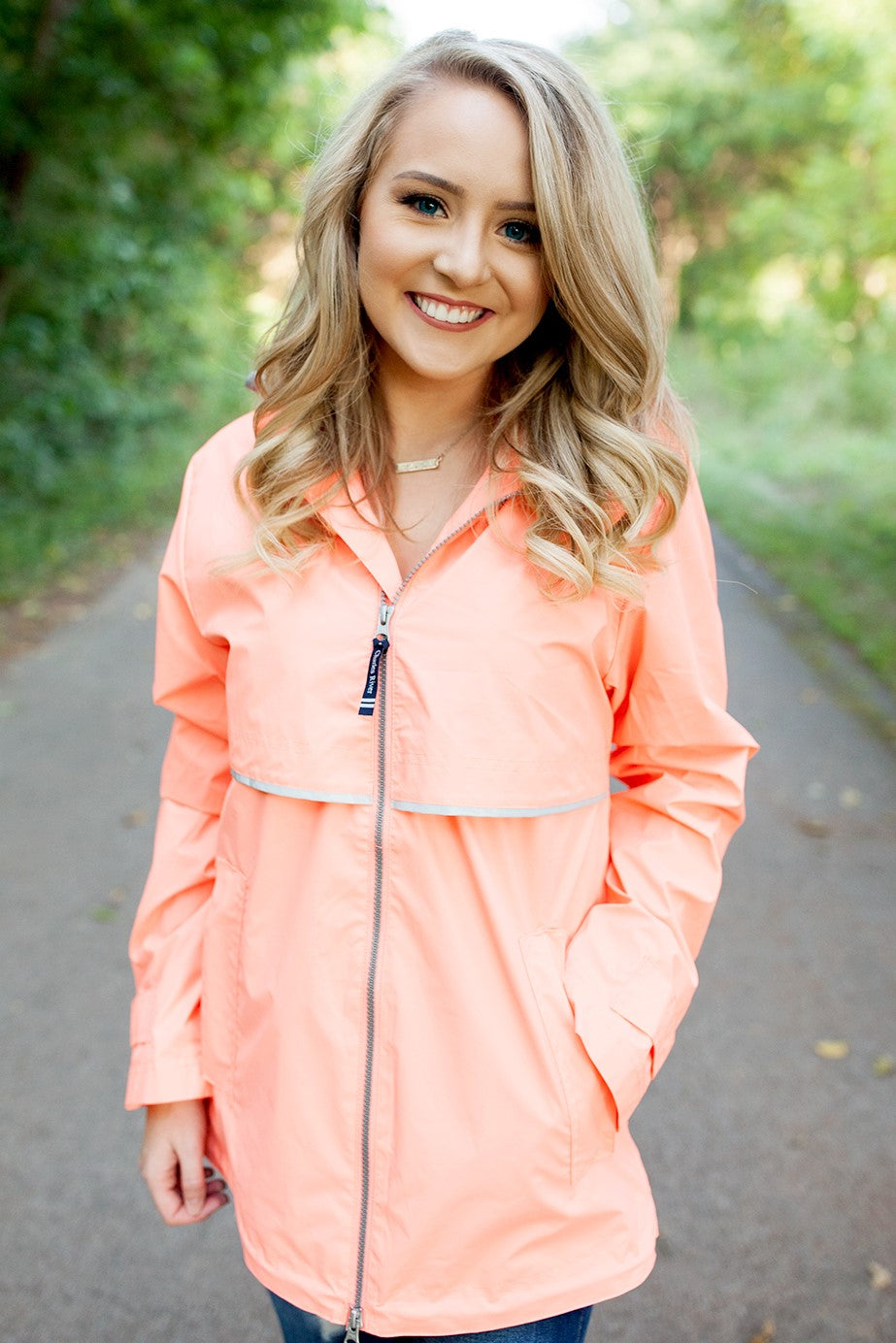 Monogrammed New Englander Rain Jacket Bright Coral