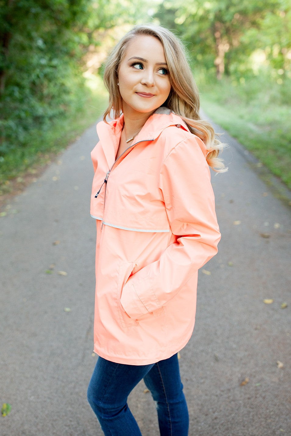 Monogrammed New Englander Rain Jacket Bright Coral