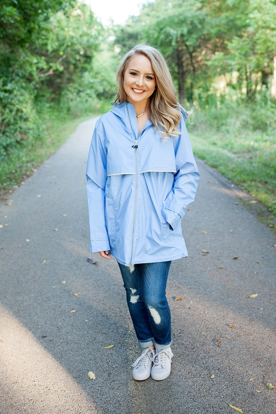 Monogrammed New Englander Rain Jacket Periwinkle