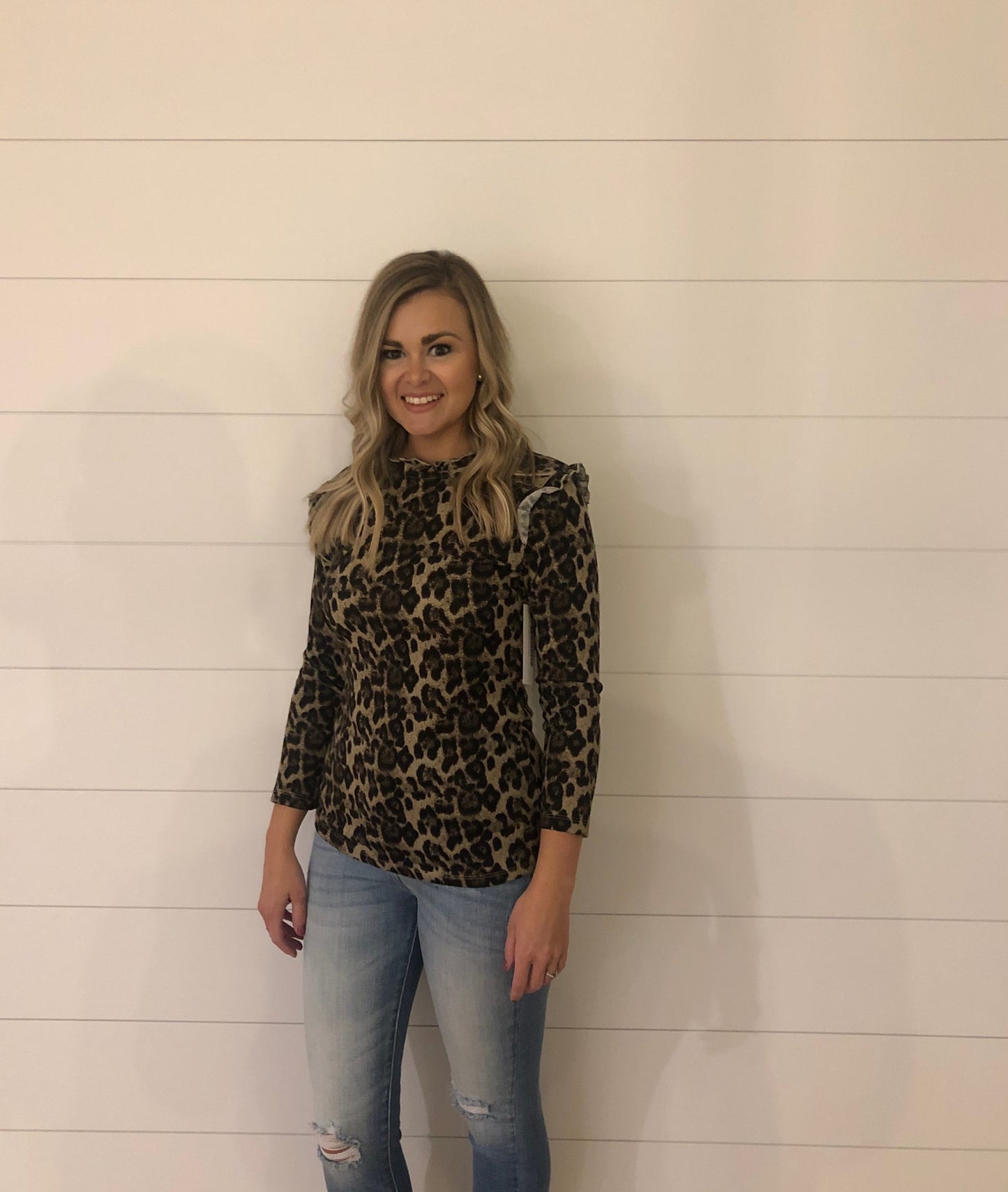 Leopard Ruffle Collar Top