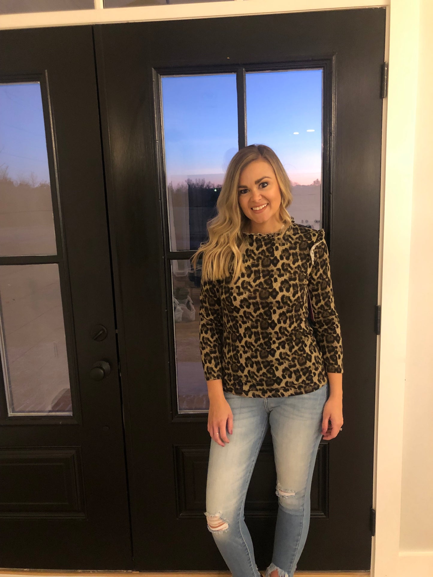 Leopard Ruffle Collar Top
