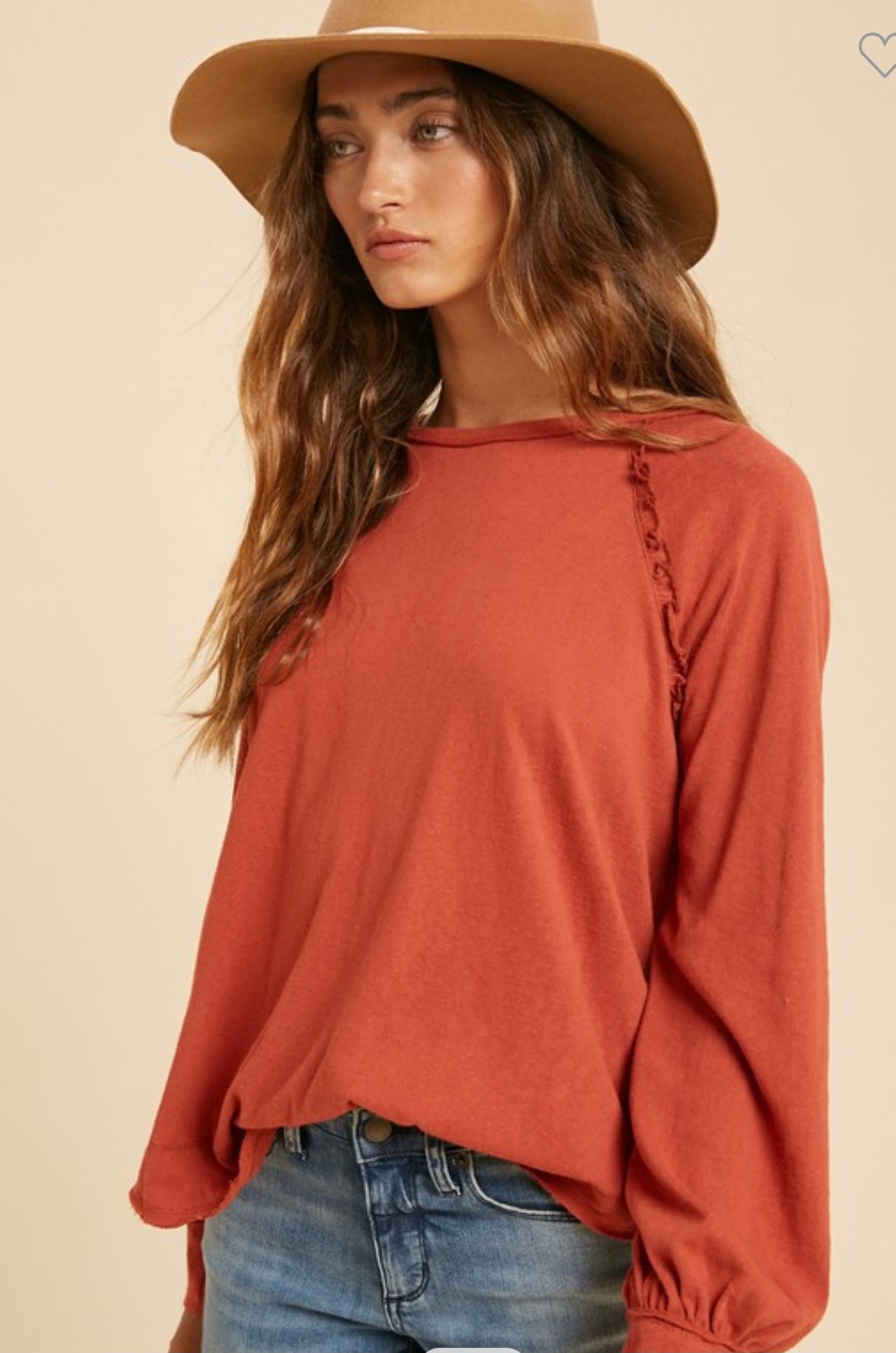 Rust Ruffle Raglan Sleeve Tee
