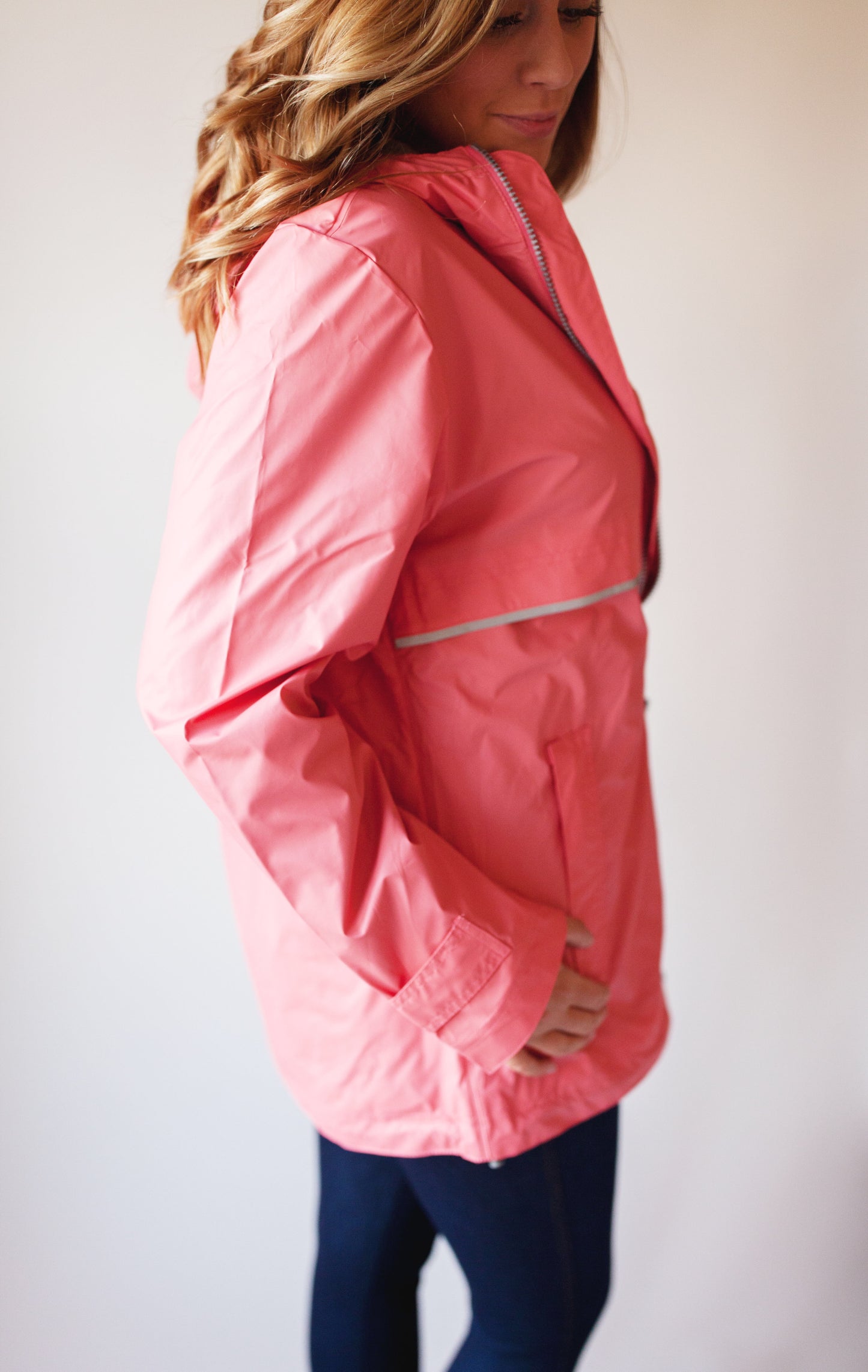 Monogrammed New Englander Rain Jacket Coral