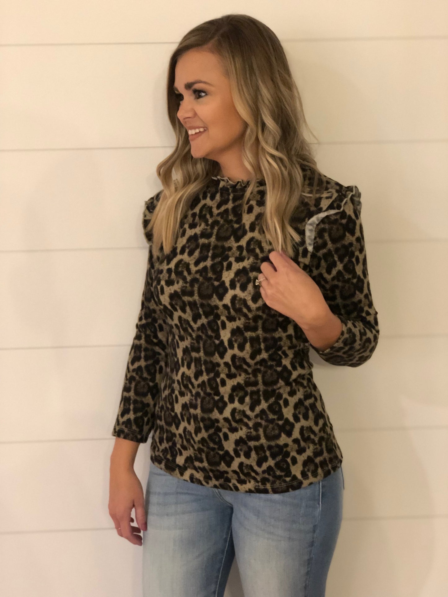 Leopard Ruffle Collar Top