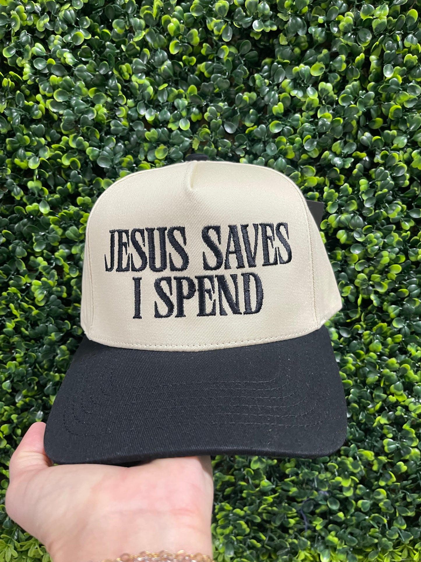 Hat-JESUS SAVES I SPEND