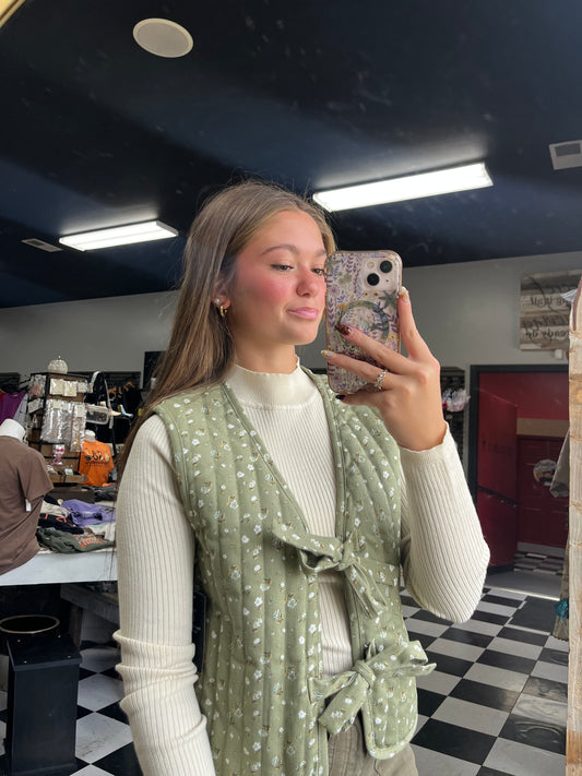 Floral Print Quilted Vest