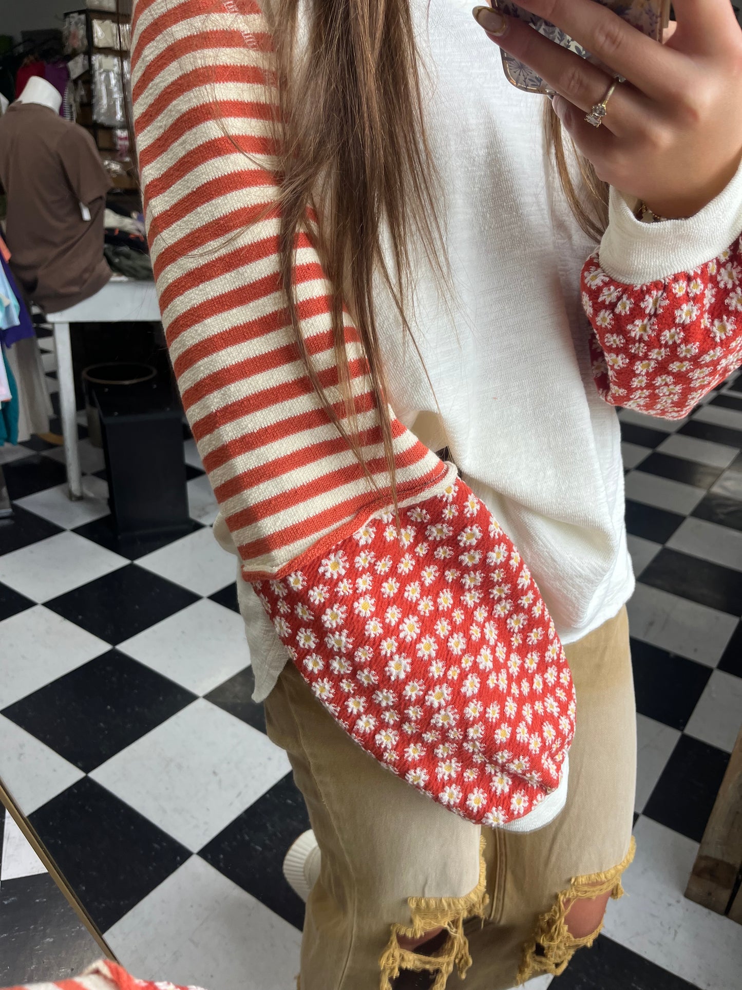 Bistro Floral & Stripe Top