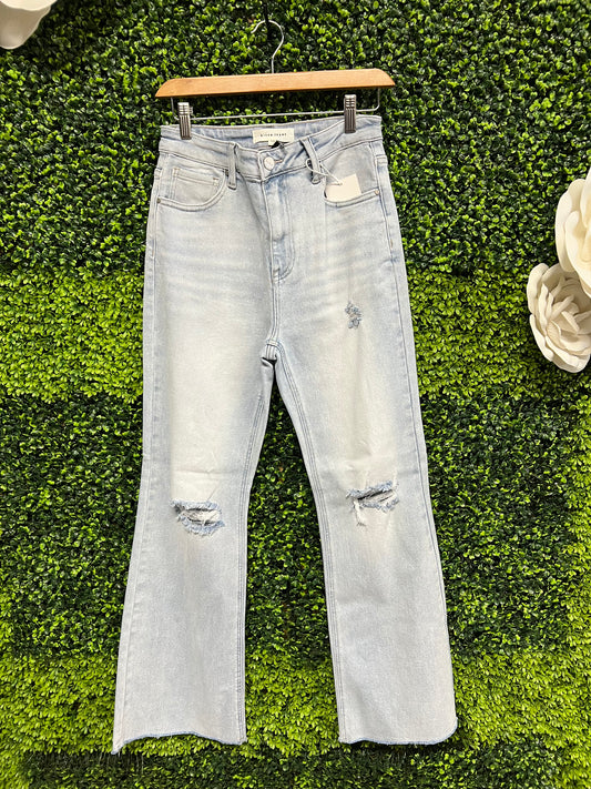 High Rise Distressed Flare Jean