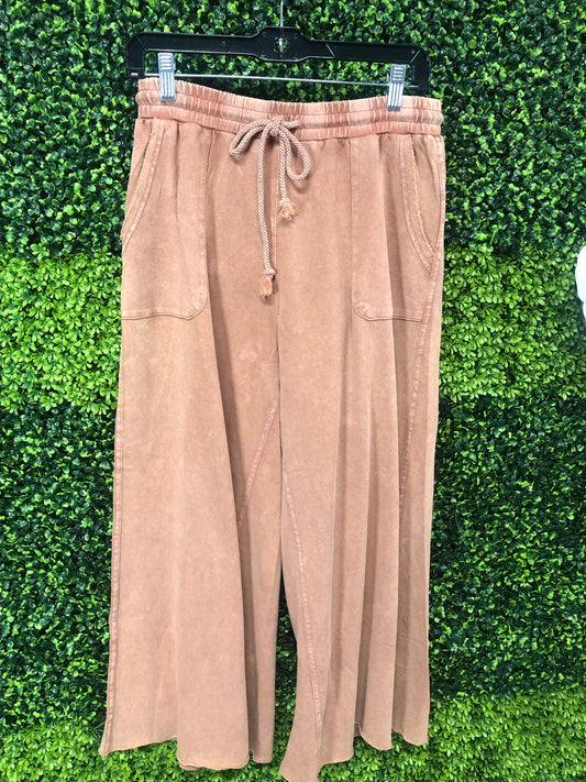 Washed Terry Knit Wide Leg Pants