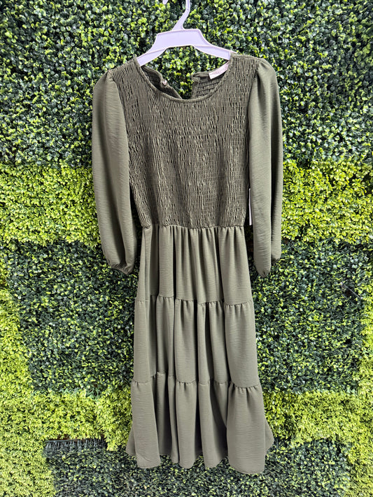 Olive Dreams Smocked Midi Dress