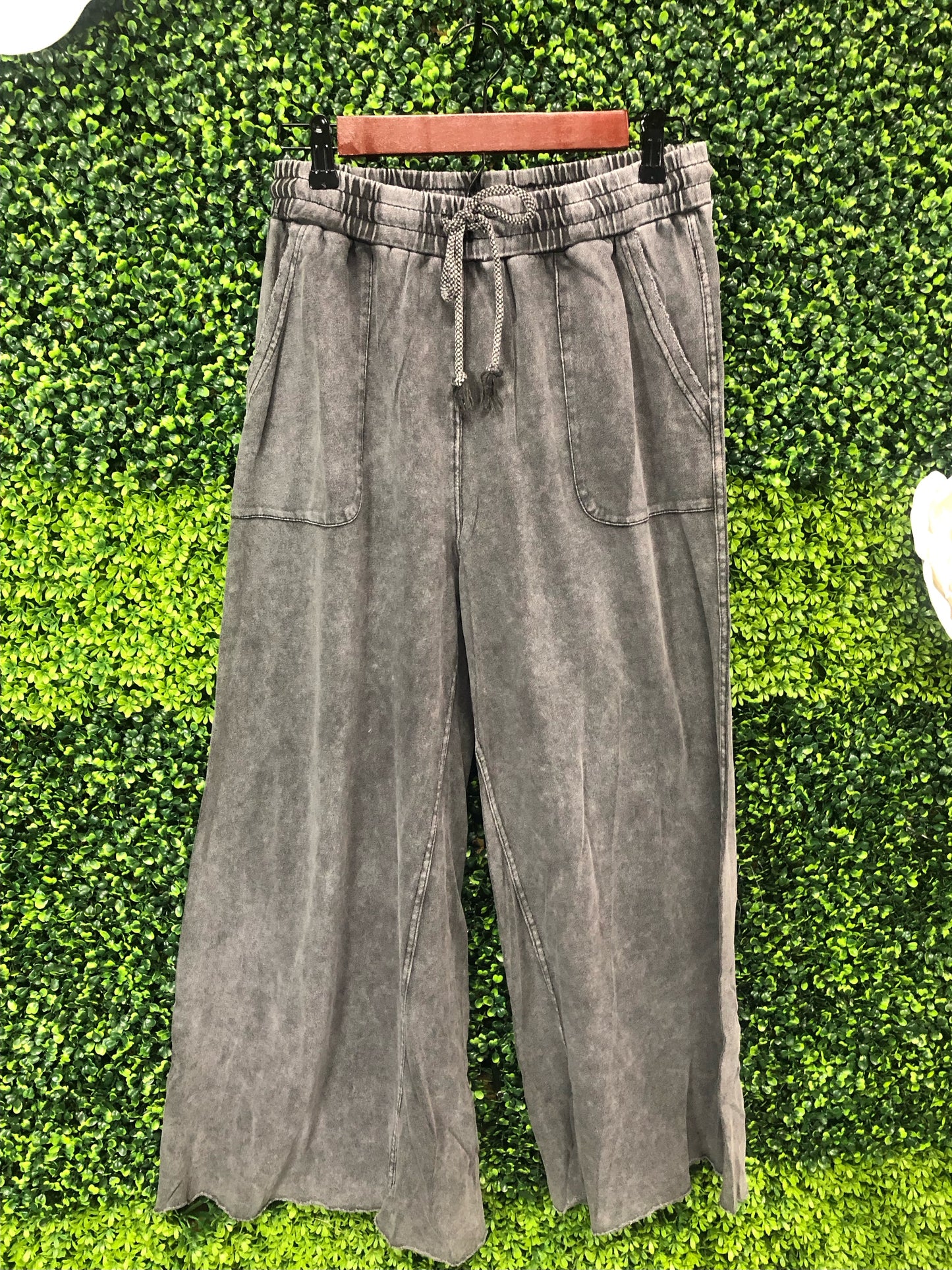 Washed Terry Knit Wide Leg Pants