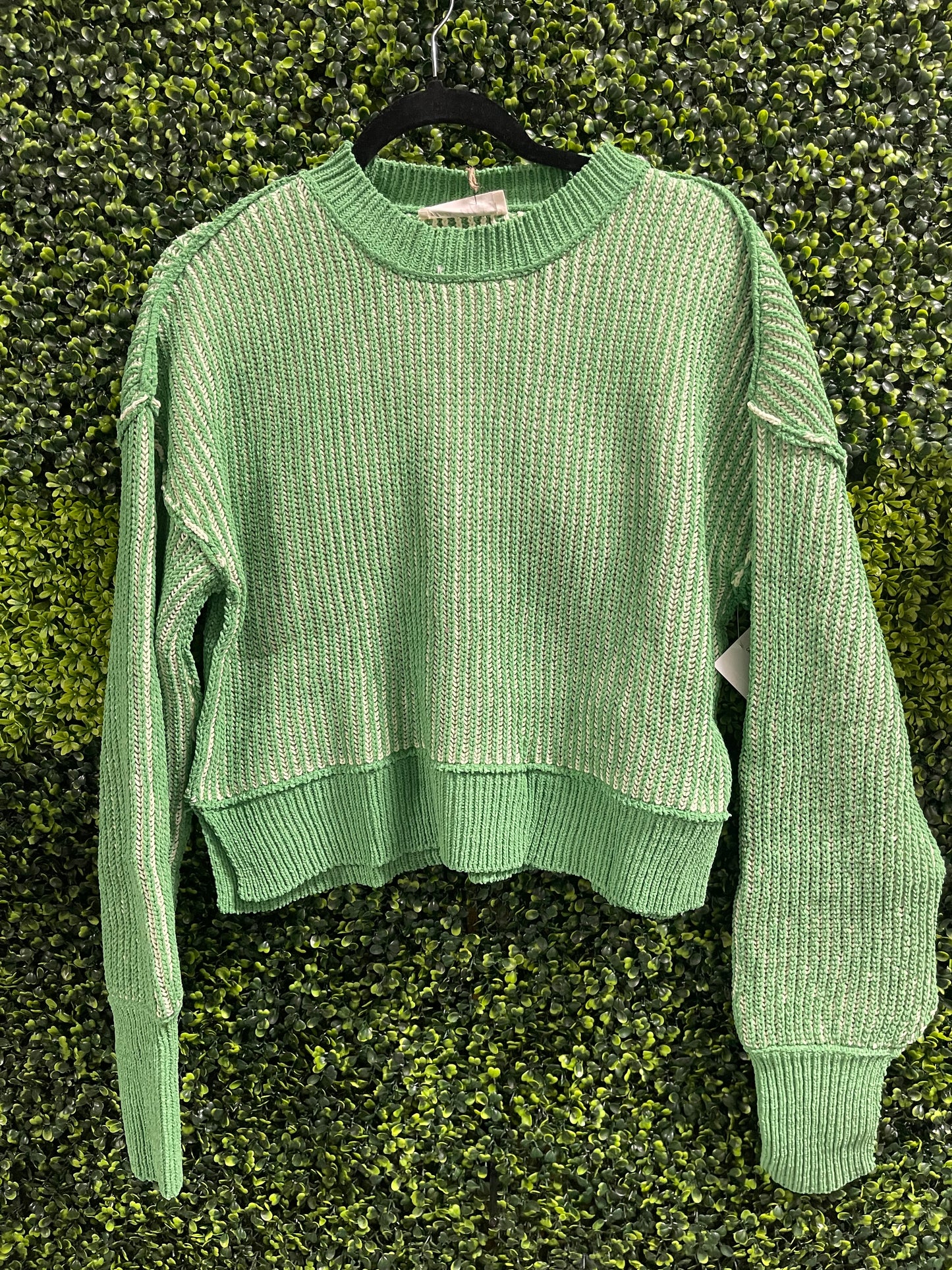 Green Two Tone Striped Sweater