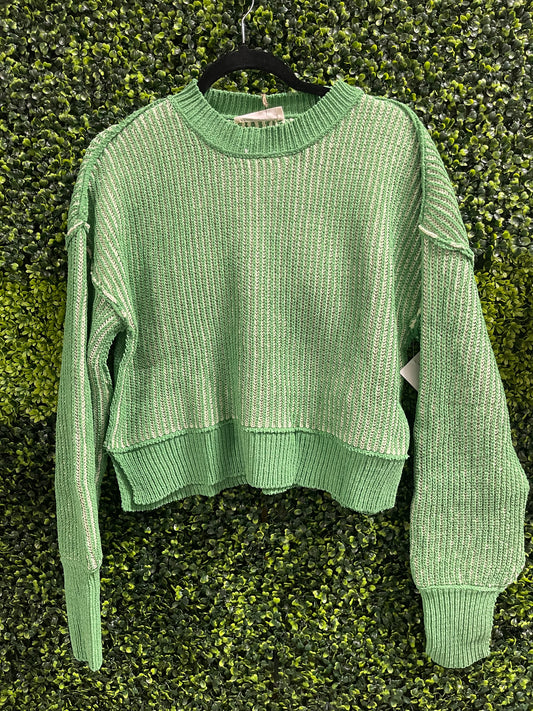 Green Two Tone Striped Sweater