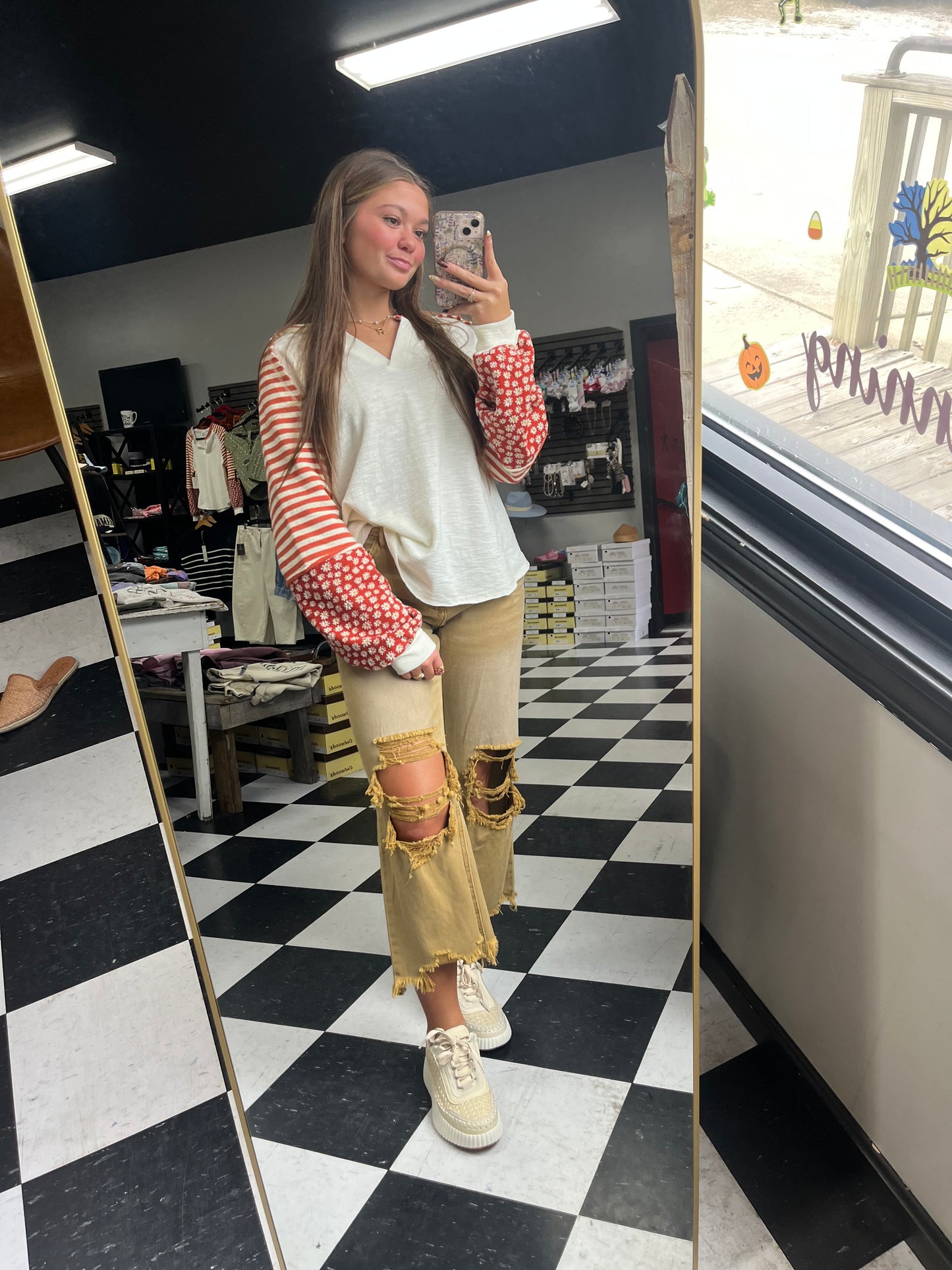 Bistro Floral & Stripe Top