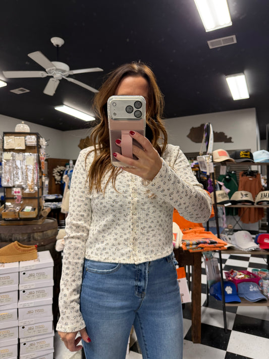 Cream Floral Long Sleeve Top