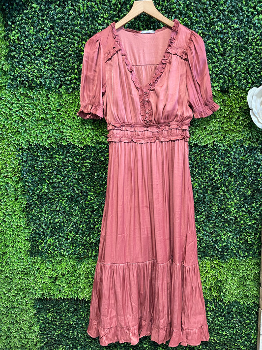 Sienna Ruffled Satin Midi Dress