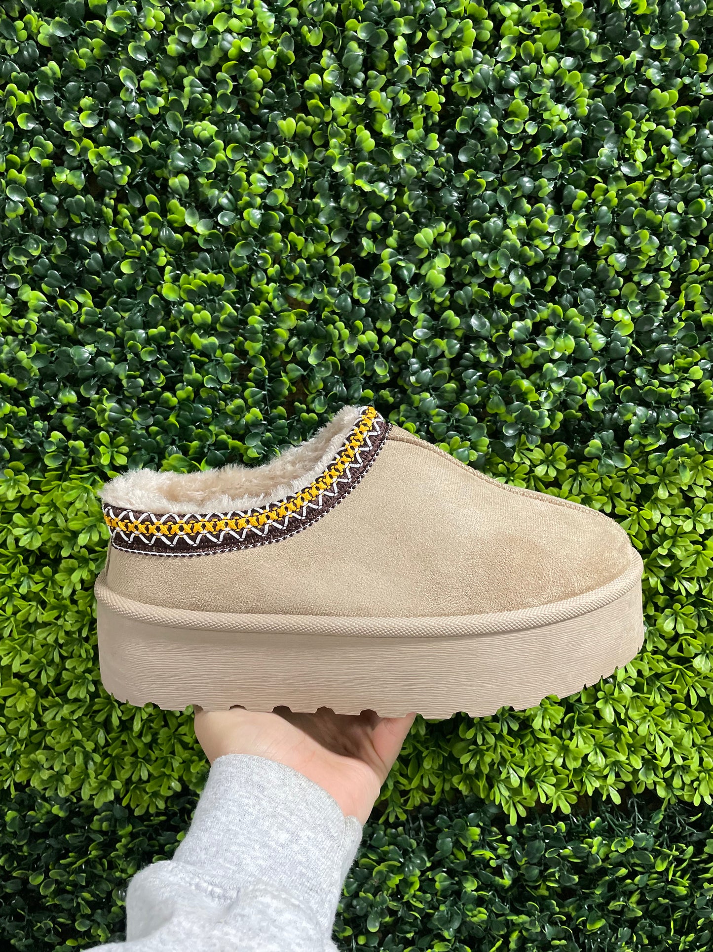 Beige Platform Slip on Shoes