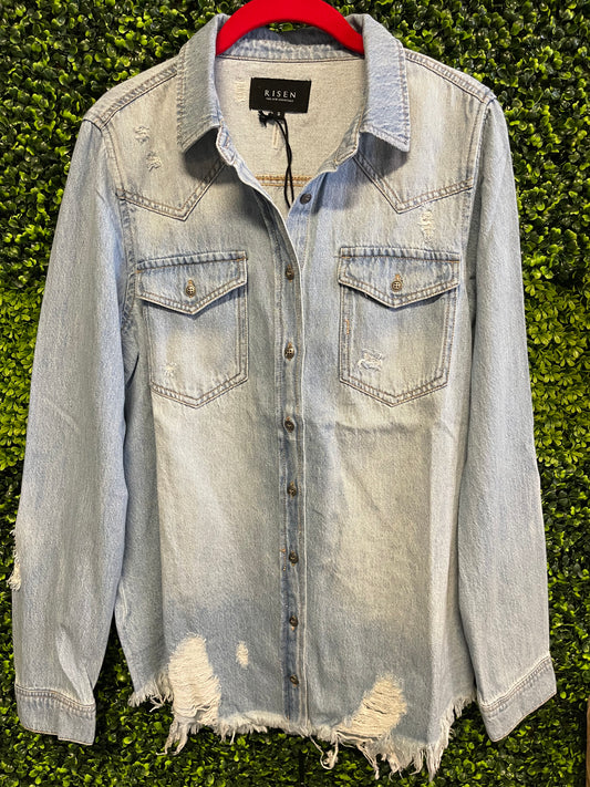 Holding On Distressed Denim Shirt