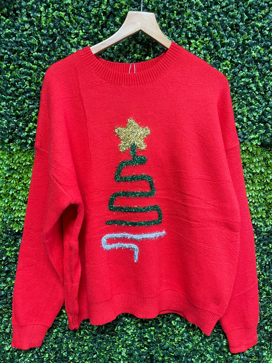 Tinsel Tree Red Sweater
