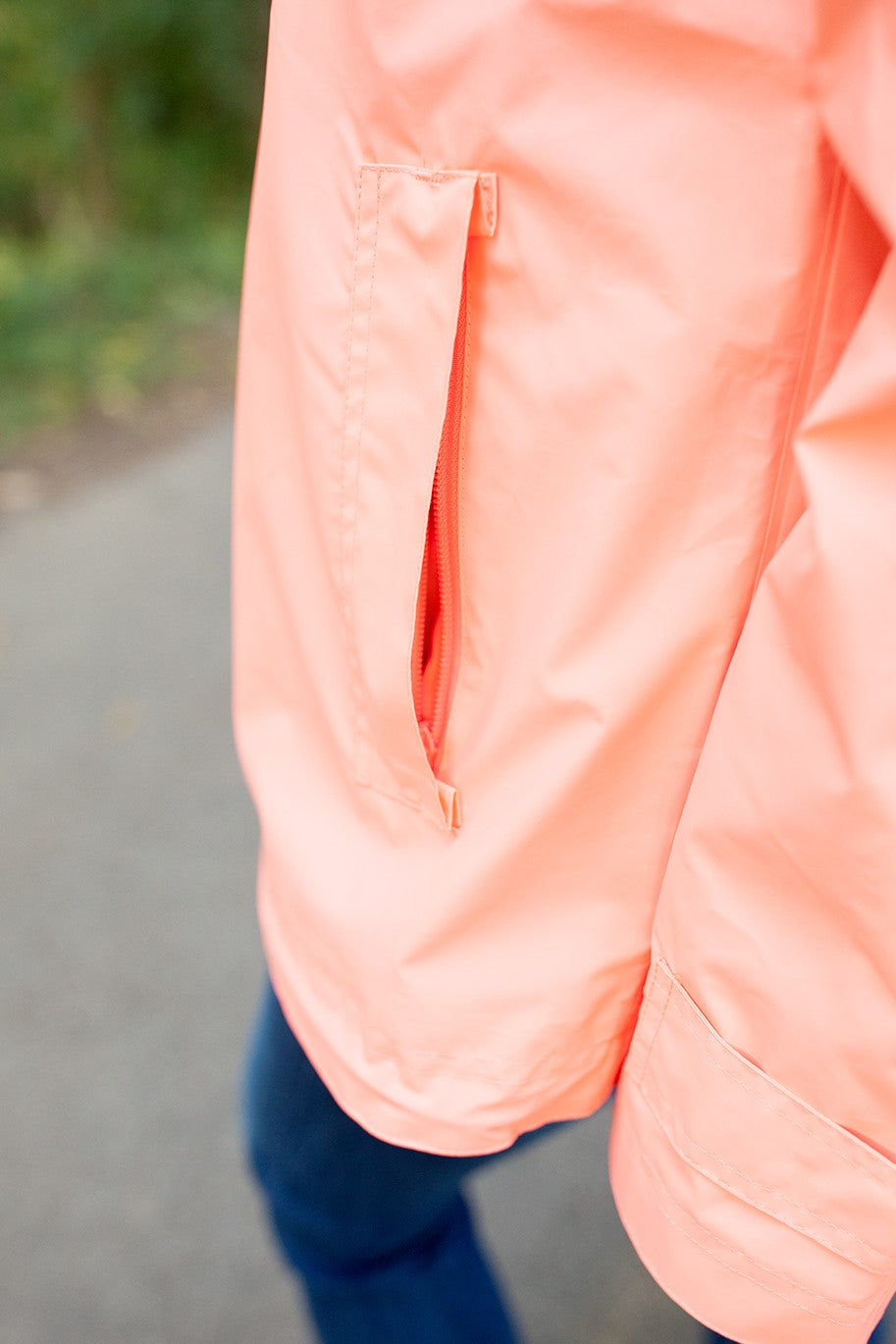 Monogrammed New Englander Rain Jacket Bright Coral