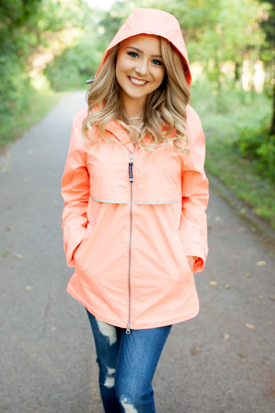 Monogrammed New Englander Rain Jacket Bright Coral