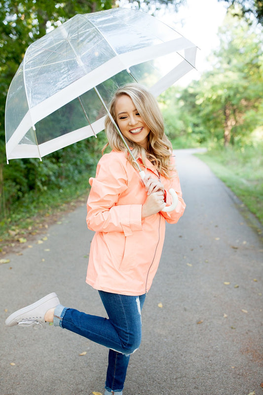 Monogrammed New Englander Rain Jacket Bright Coral