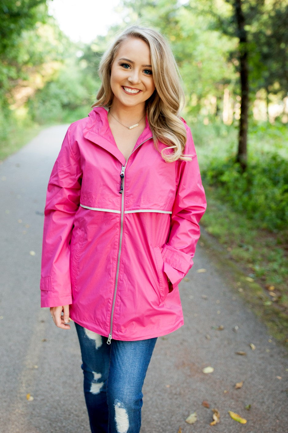 Monogrammed New Englander Rain Jacket Hot Pink