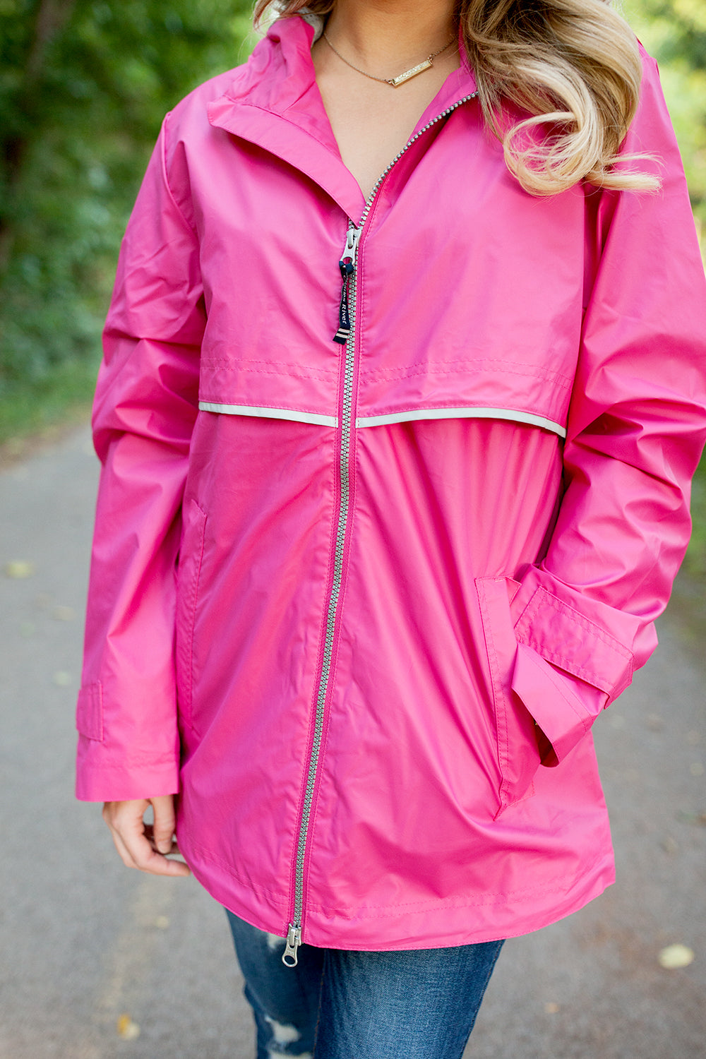 Monogrammed New Englander Rain Jacket Hot Pink