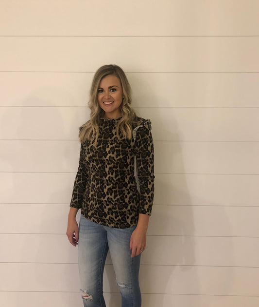 Leopard Ruffle Collar Top