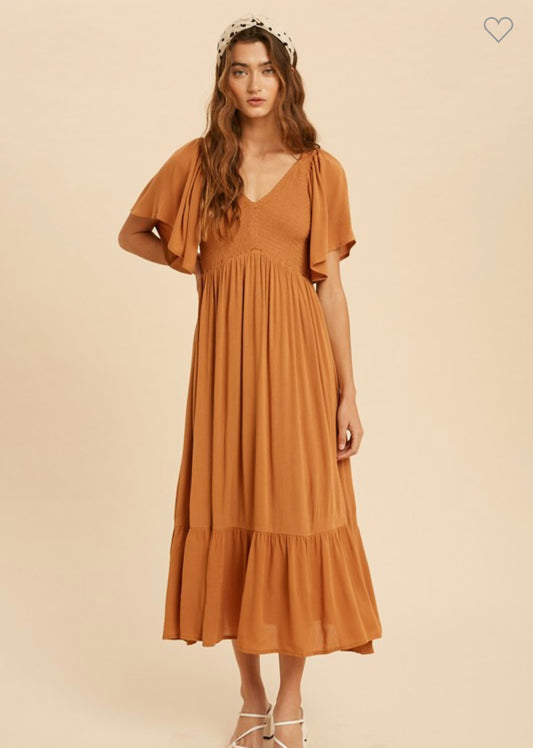 Earthen Midi Smocked Dress