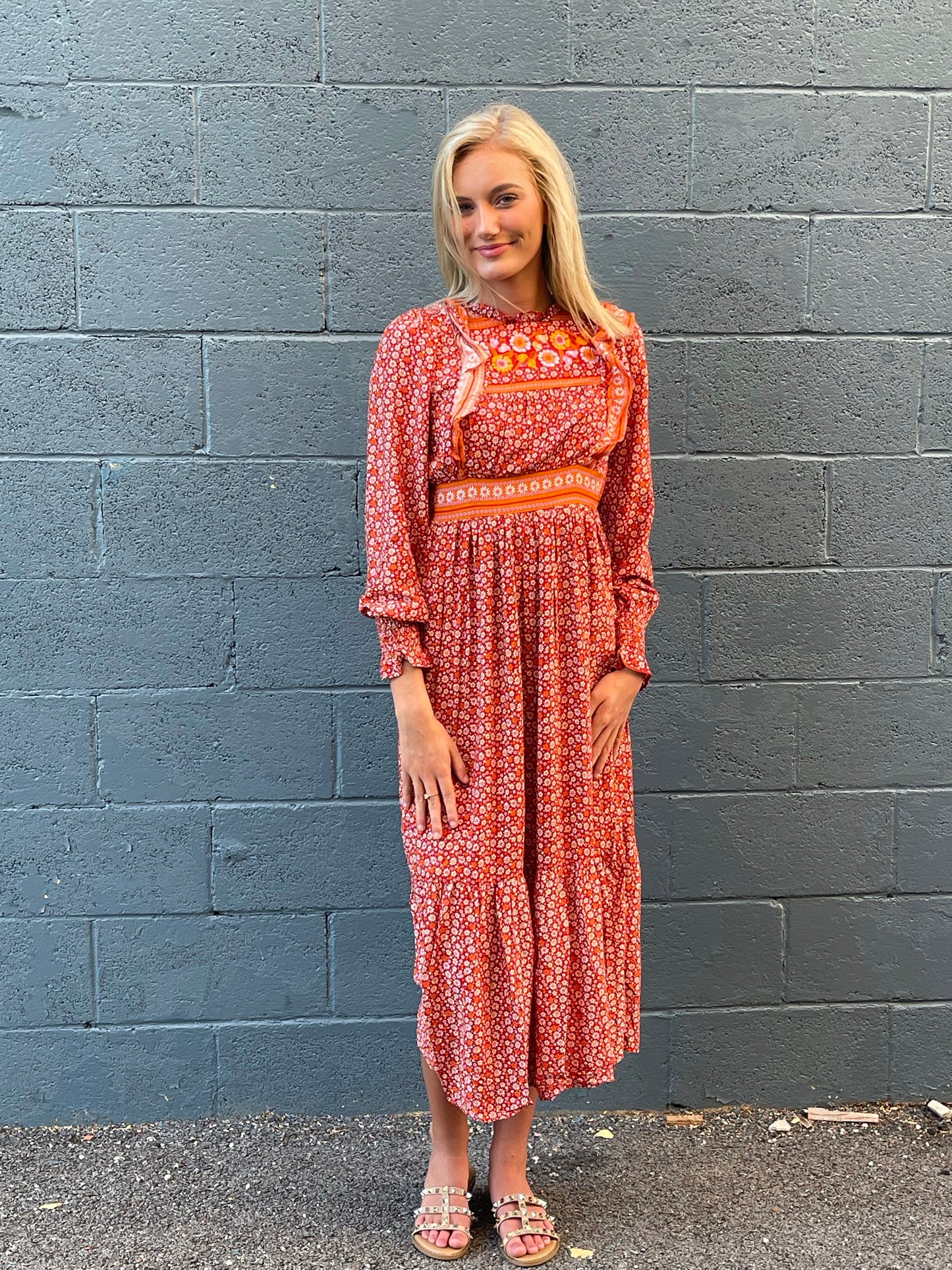 Boho Floral Print Midi Dress