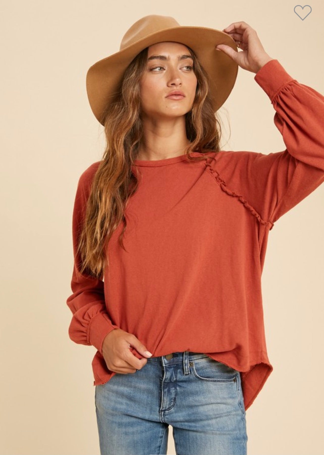 Rust Ruffle Raglan Sleeve Tee