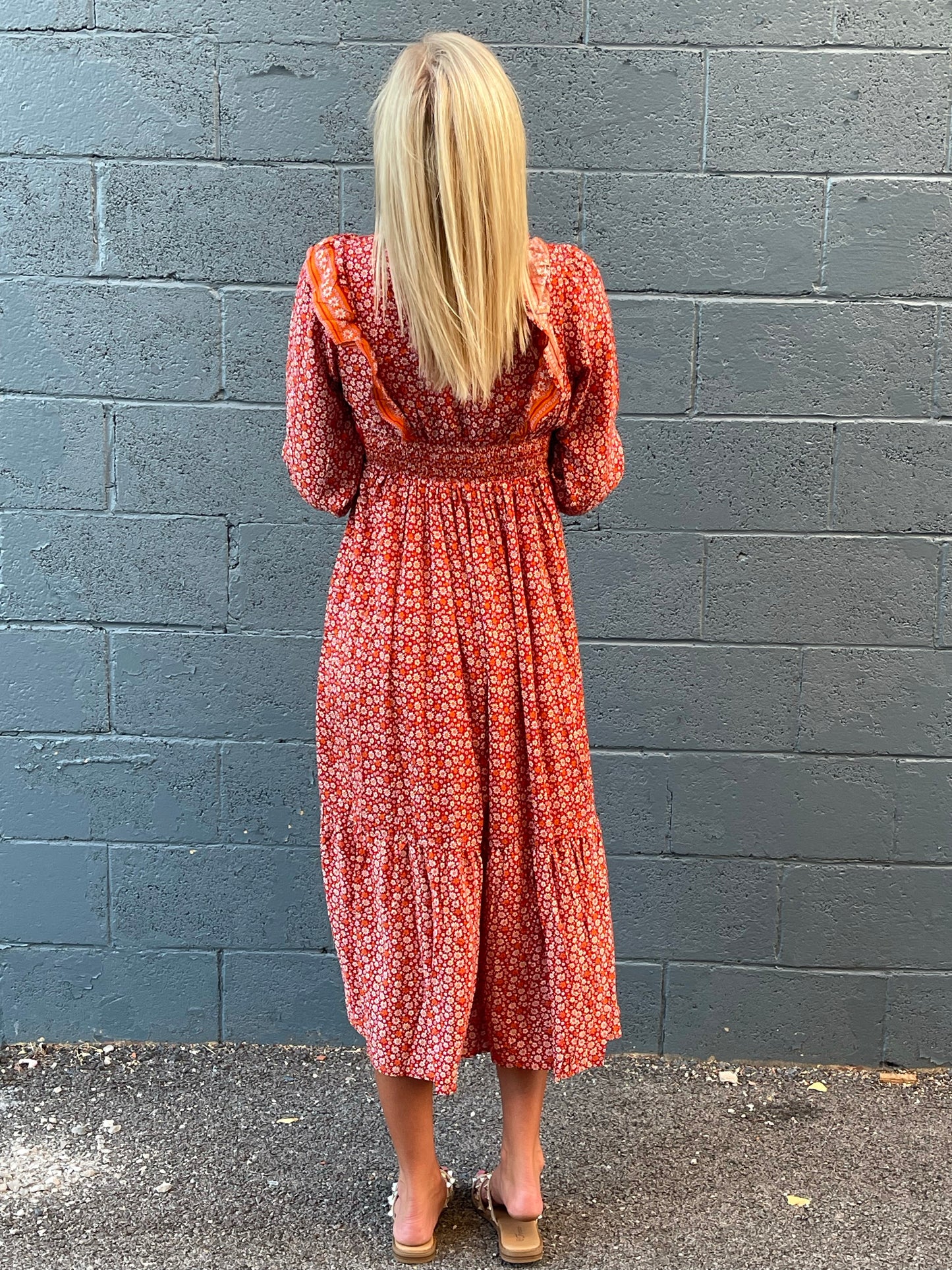 Boho Floral Print Midi Dress